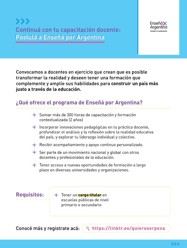 Continuá con tu capacitación docente: Postulá a Enseñá por Argentina