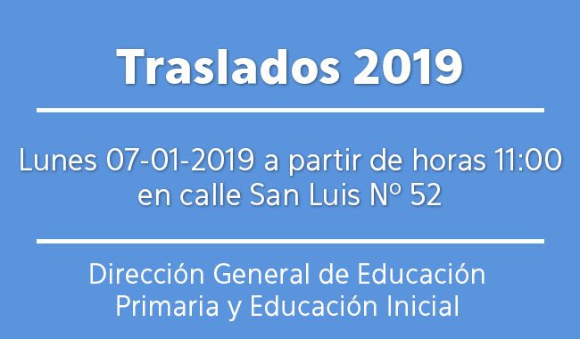 Traslados 2019 - Dirección General de Educación Primaria y Educación Inicial